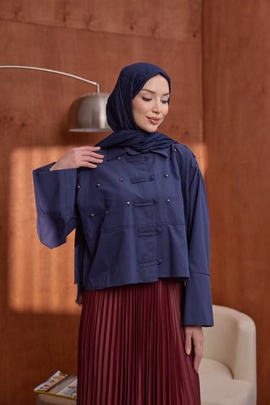 Çiçekli Gömlek Lacivert