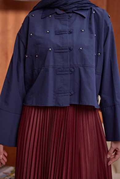 Çiçekli Gömlek Lacivert