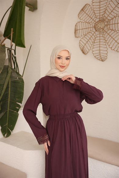 Dantel Detaylı Modal Takım Burgundy