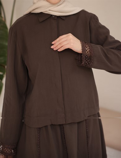 Dantel Detaylı Modal Takım Kahve