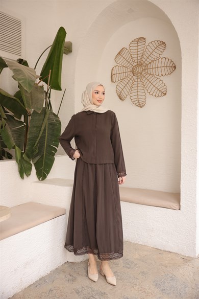 Dantel Detaylı Modal Takım Kahve