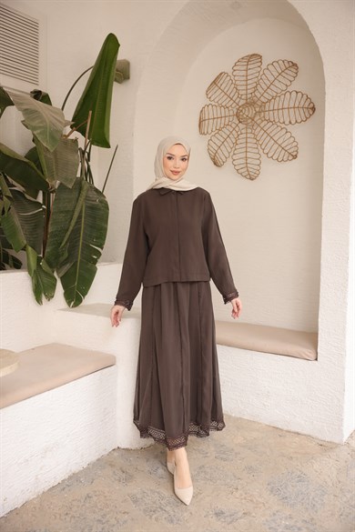 Dantel Detaylı Modal Takım Kahve