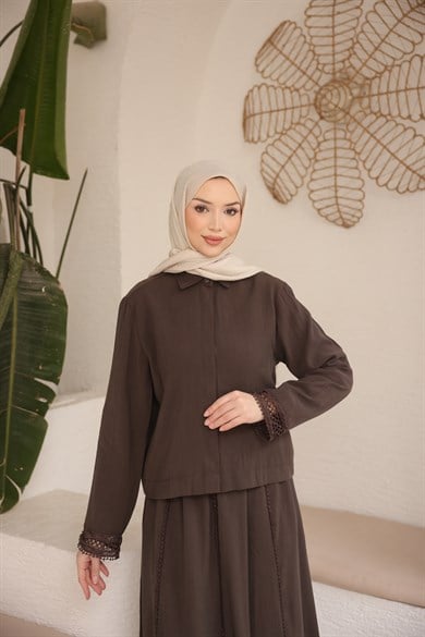 Dantel Detaylı Modal Takım Kahve