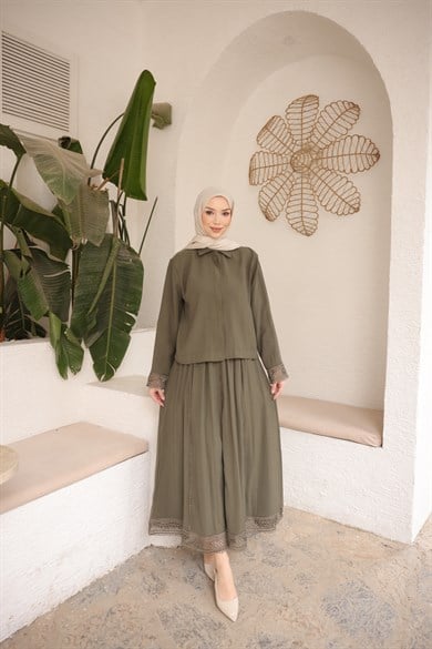 Dantel Detaylı Modal Takım Yeşil