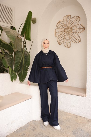 Denim Pelerin Pantolonlu Takım