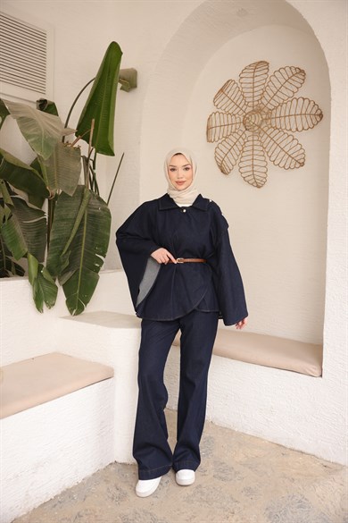 Denim Pelerin Pantolonlu Takım