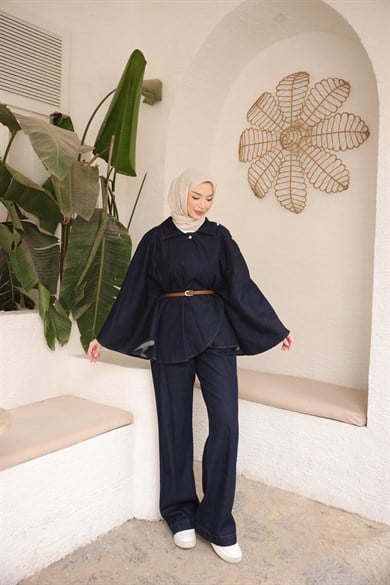 Denim Pelerin Pantolonlu Takım