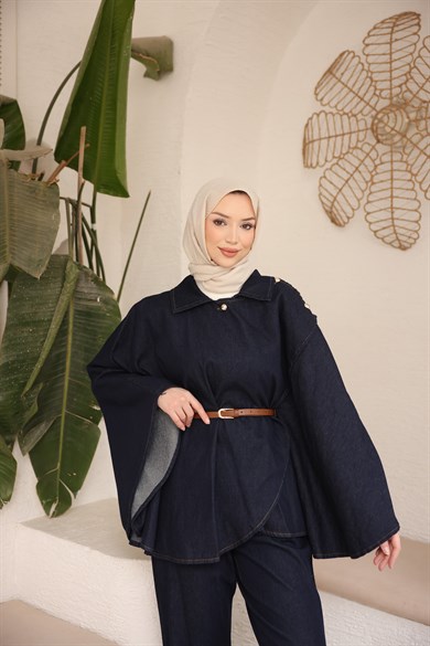 Denim Pelerin Pantolonlu Takım