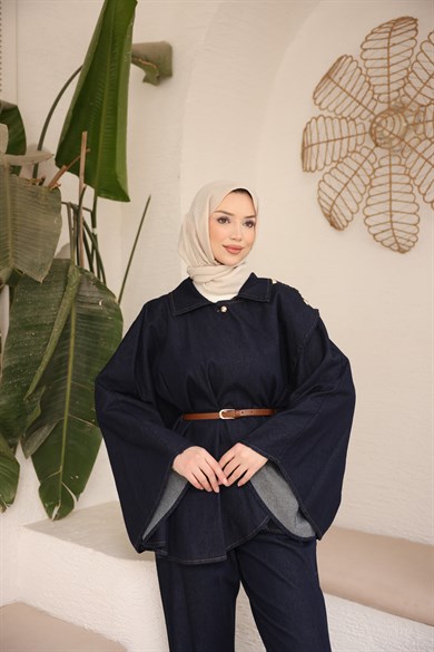 Denim Pelerin Pantolonlu Takım