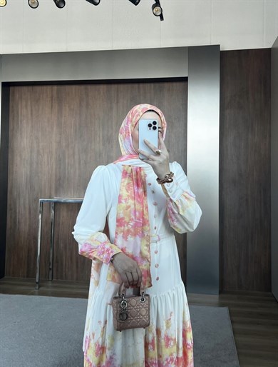 Desenli Elbise Oranj