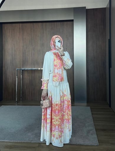 Desenli Elbise Oranj