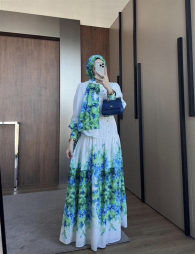 Desenli Elbise Yeşil