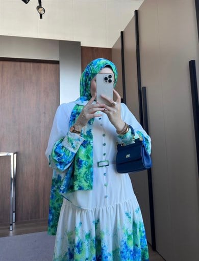 Desenli Elbise Yeşil