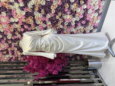 Drape Detaylı Saten Abiye Krem