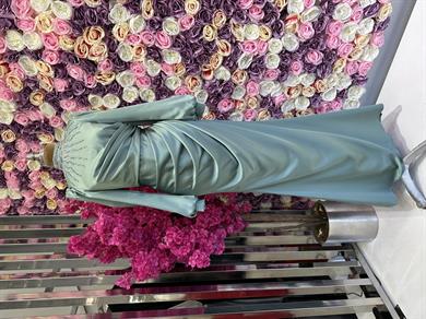 Drape Detaylı Saten Abiye Mint