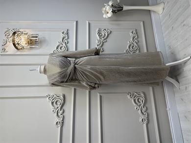 Fırfır Detaylı Abiye Bej