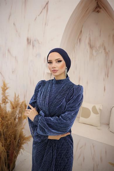 Fırfır Detaylı Abiye Lacivert