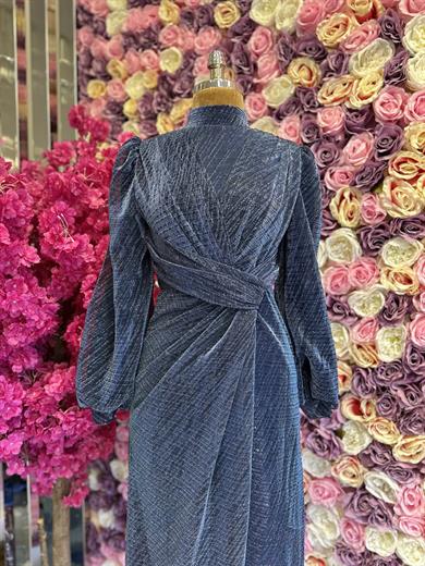 Fırfır Detaylı Abiye Lacivert