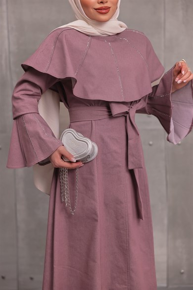 Gabardin Elbise Gül Kurusu