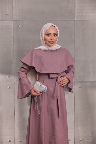 Gabardin Elbise Gül Kurusu