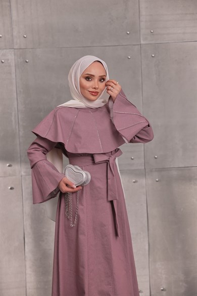 Gabardin Elbise Gül Kurusu