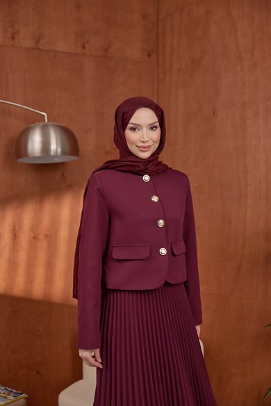 Gold Düğmeli Takım Burgundy