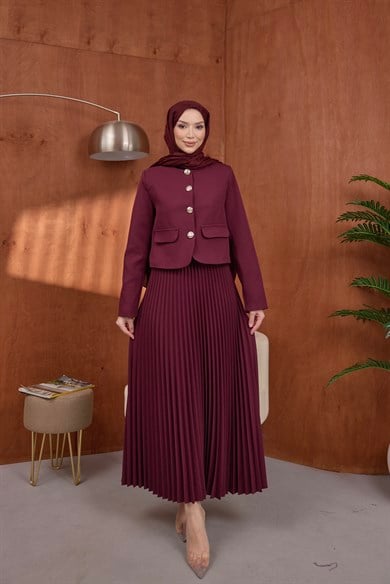 Gold Düğmeli Takım Burgundy