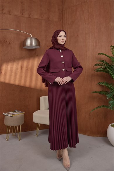 Gold Düğmeli Takım Burgundy