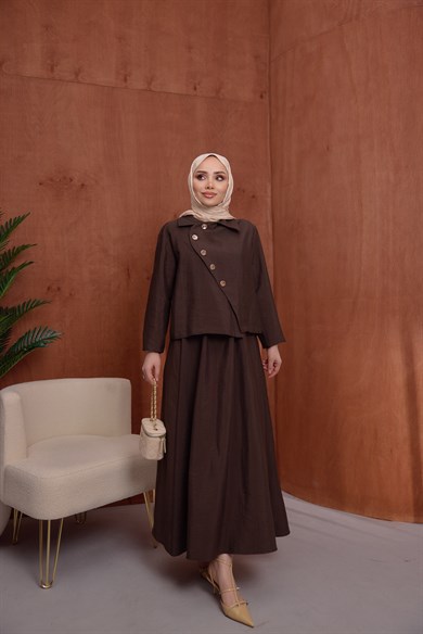 Gold Düğmeli Takım Kahve