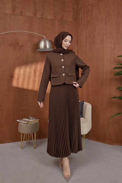 Gold Düğmeli Takım Kahve