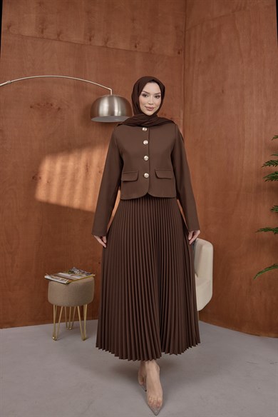 Gold Düğmeli Takım Kahve