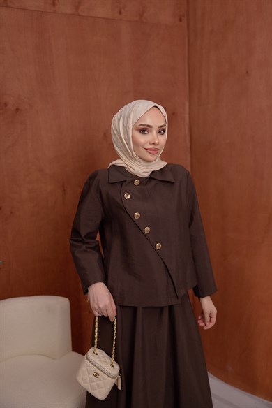 Gold Düğmeli Takım Kahve