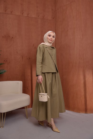 Gold Düğmeli Takım Yağ Yeşili