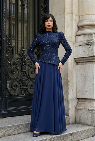 İpek Abiye Lacivert