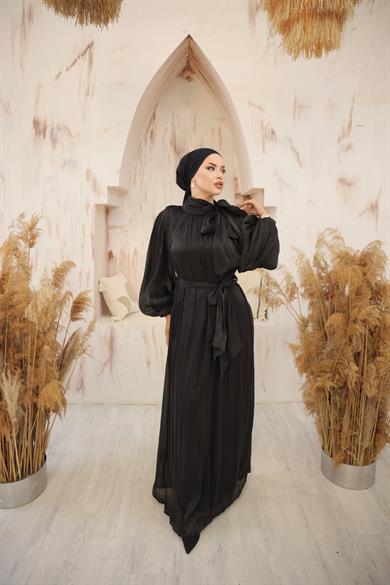 Glänzender Satin Abendkleid Schwarz