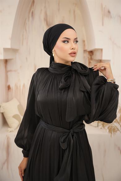 Glänzender Satin Abendkleid Schwarz