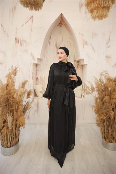 Glänzender Satin Abendkleid Schwarz