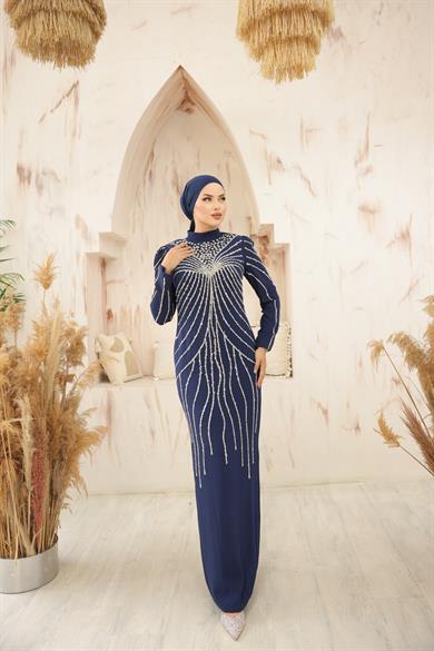 İşleme Detaylı Abiye Lacivert