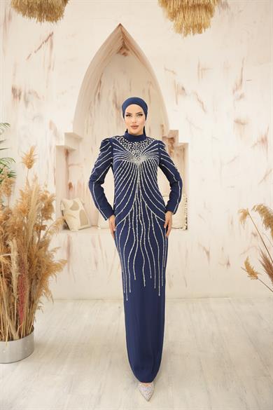 İşleme Detaylı Abiye Lacivert