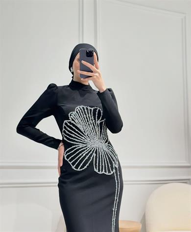 İşleme Detaylı Abiye Siyah
