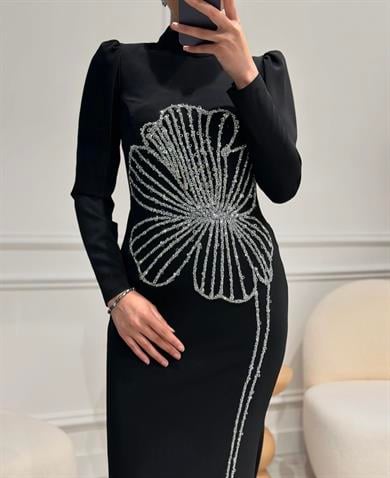 İşleme Detaylı Abiye Siyah