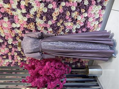 İşleme Detaylı Pelerinli Saten Abiye Lila