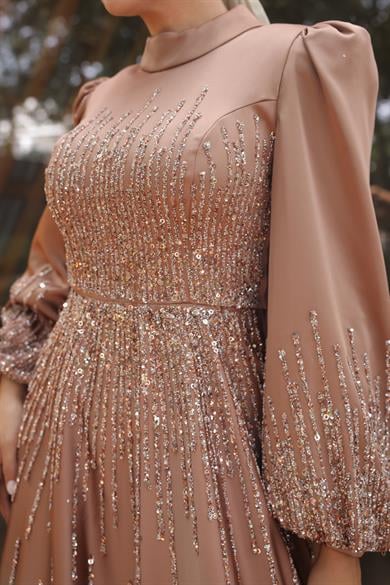 Besticktes Satin Abendkleid Bronze