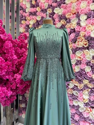 Besticktes Satin Abendkleid Khaki