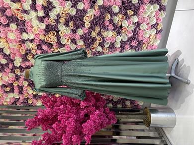 Besticktes Satin Abendkleid Khaki