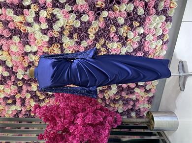 Besticktes Satin Abendkleid Sachsenblau