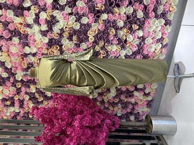 Embroidery Detailed Satin Evening Dress Oil Green 