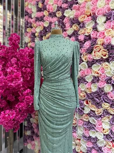 İşlemeli Kumaş Abiye Mint