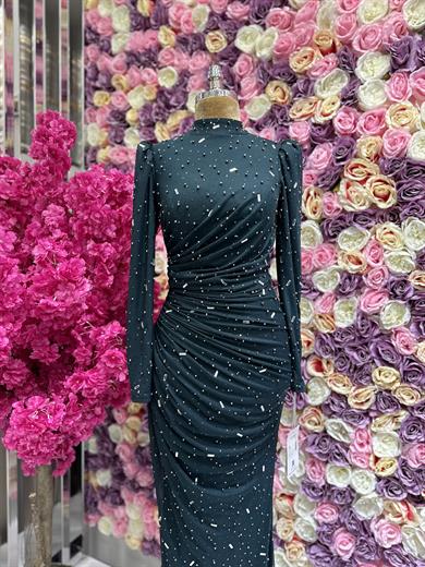 İşlemeli Kumaş Abiye Zümrüt