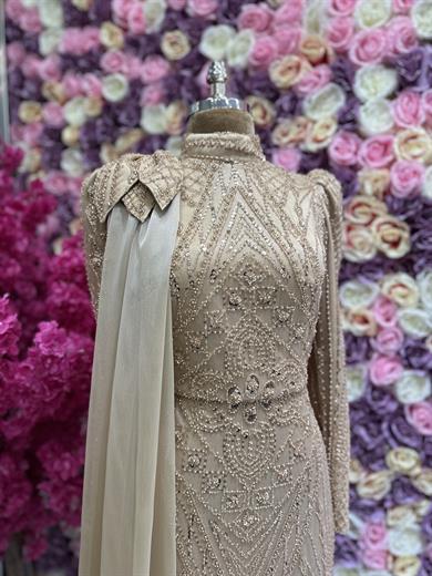 İşlemeli Kumaş Tasarım Abiye Gold